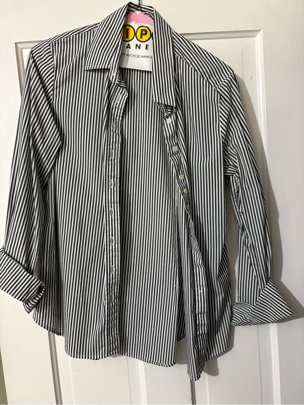 The Shirt by Rochelle Behrens Black & White Striped Button-Down Shirt